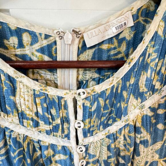 ULLA JOHNSON Endah Playsuit Blue & Yellow Lanai Size 10 Ruffles Frills Floral - Picture 3 of 11